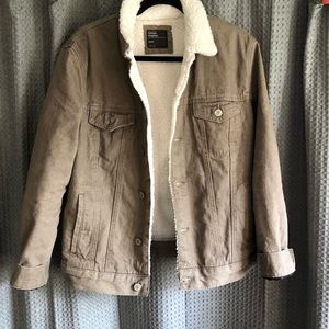 faux fur tan denim jacket